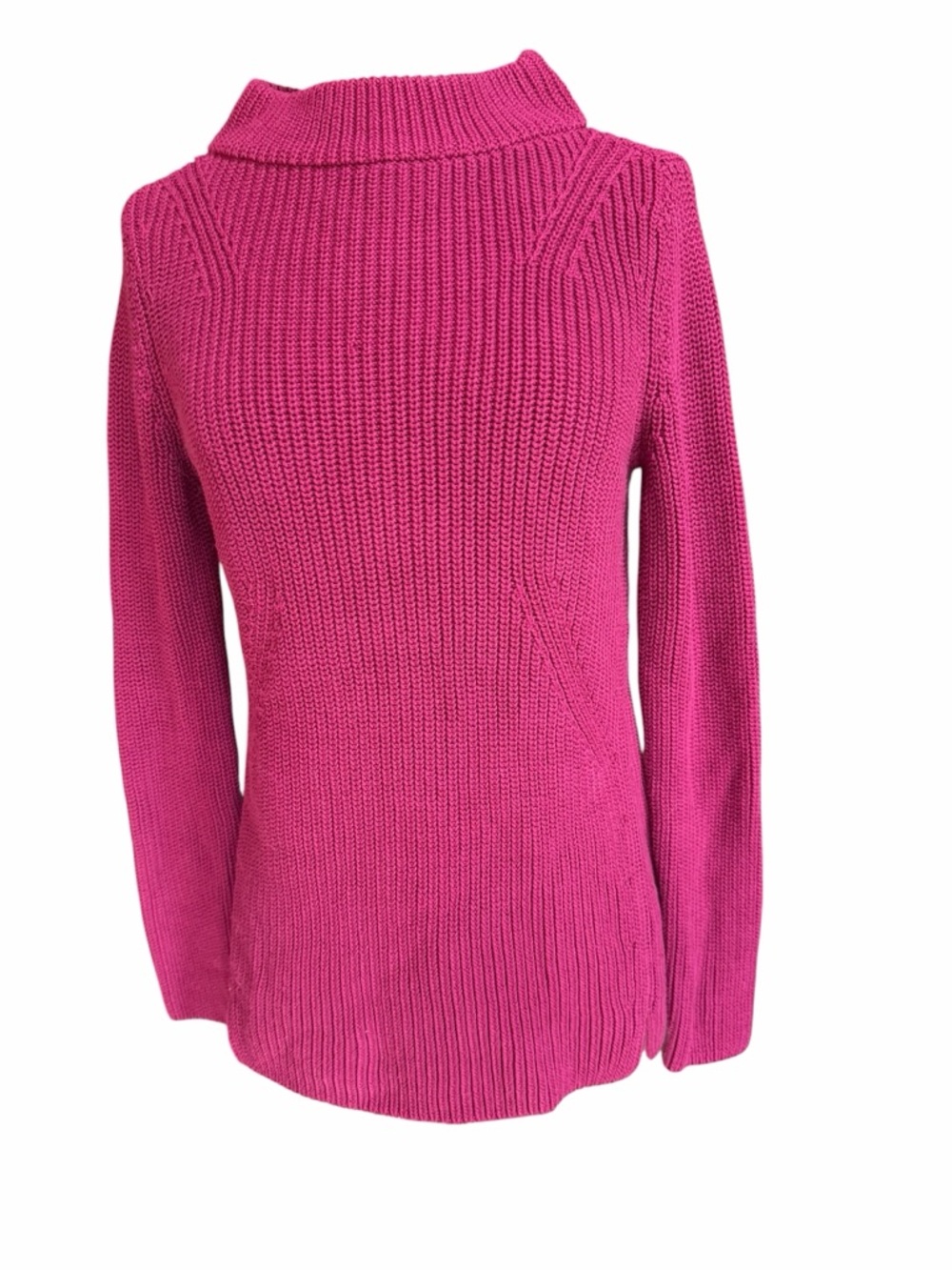 NWT 1980s/90s Talbots 100% Cotton Ribbed Knit Vibrant Magenta Funnel Neck Pullov